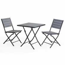 Elettra Grey Set - Petite table et 2 chaises en métal peint et polywood pour jardin extérieur