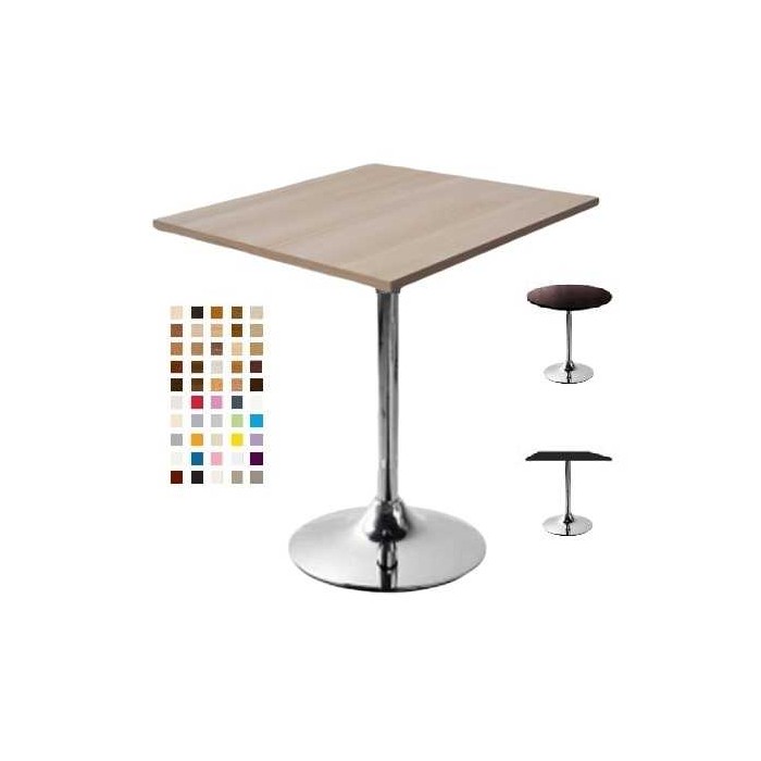 SATURNO R - TAVOLO GAMBA CENTRALE CROMATA BASE ROTONDA E TOP IN NOBILITATO MELAMINICO